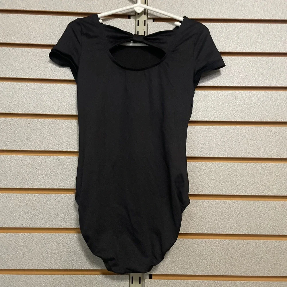 Justice Girls Black Short Sleeve Leotard Dance Gymnastics Ballet Size‎ S 7/8